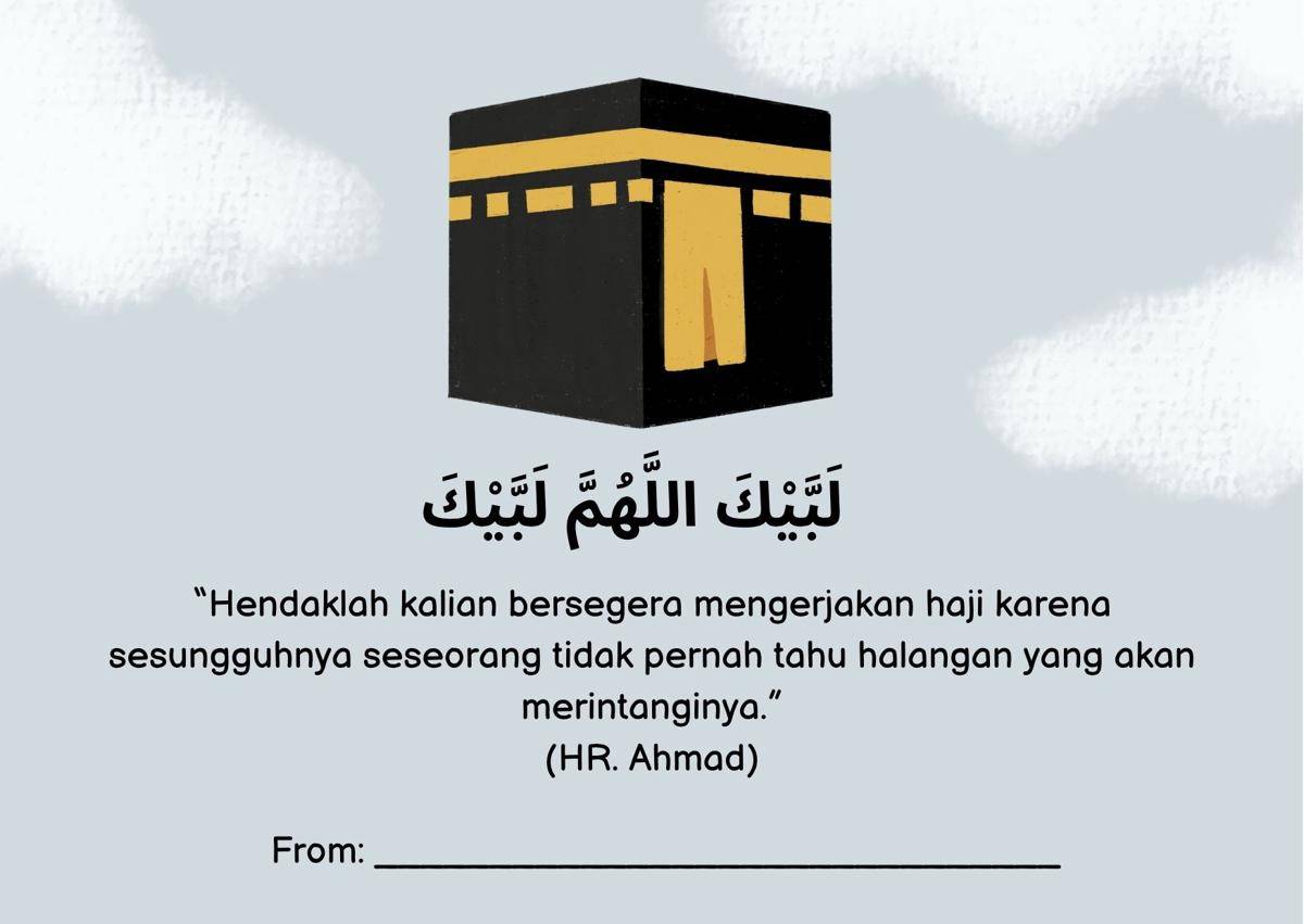 Contoh kartu ucapan souvenir haji (Canva.com/delvi a)